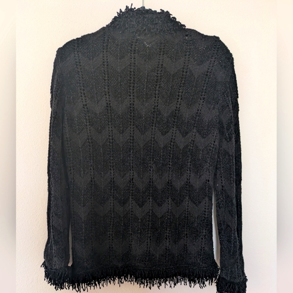 Vintage Y2K Nine West Black Velour Cardigan sz M Fringe Grunge Whimsigoth Punk - Picture 3 of 11